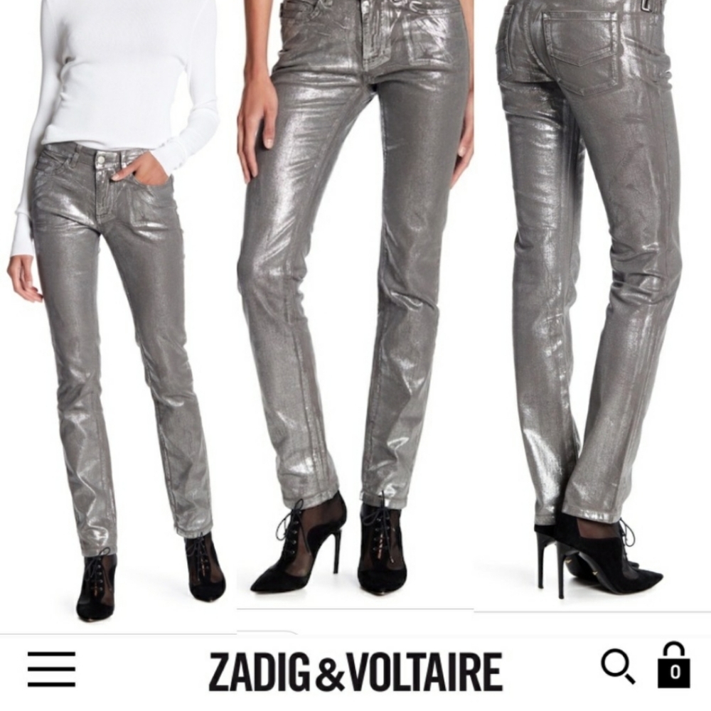 Zadig & Voltaire Silver Coated Skinny Jeans